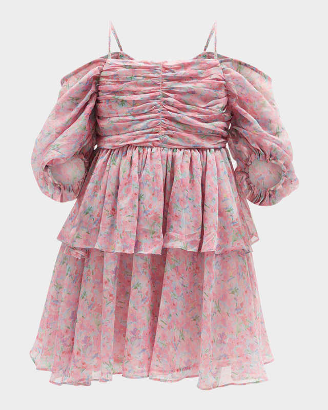 Girl's Anya Tiered Floral-Print Mini Dress, Size 7-